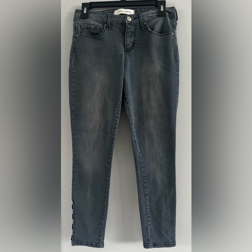 Vintage America Wonderland Skinny Ankle Jeans 27 Blue Split Hem